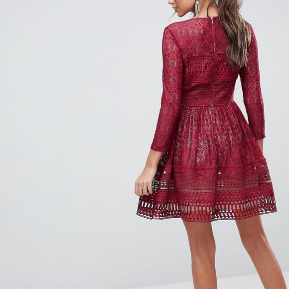 ASOS Premium Lace Mini Skater Dress US 6 - Picture 3 of 10